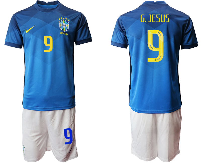 Men 2020-2021 Season National team Brazil away  blue #9 Soccer Jersey1->brazil jersey->Soccer Country Jersey